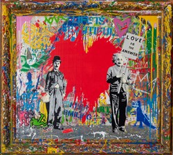 Juxtapose by Mr. Brainwash - Stretched Canvas with Vandalised Frame sized 39x35 inches. Available from Whitewall Galleries
