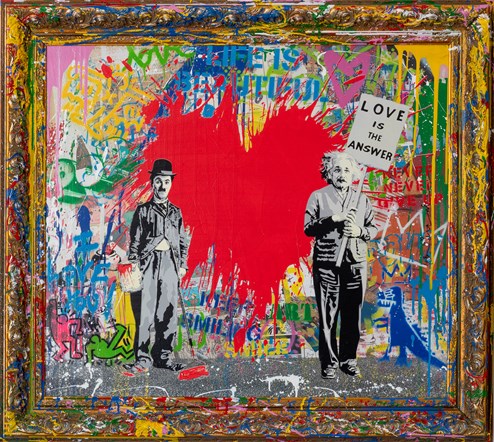 Juxtapose by Mr. Brainwash - Stretched Canvas with Vandalised Frame
